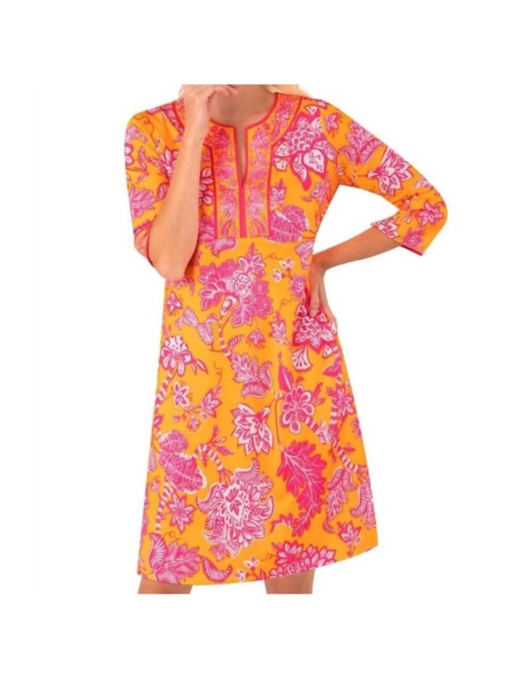 Gretchen Scott Split Neck Dress Size Women’s Large Color Orange And Pink